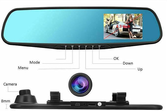 Retrovisor con Camara Dual para Auto