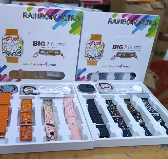 Smartwatch Rainbow Ultra con fajas intercambiables y Airpods test
