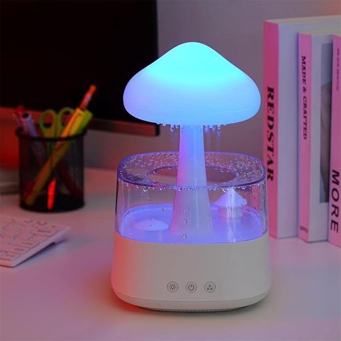 Difusor de Aceites Esenciales y Humidificador Nube de Lluvia con Luz Nocturna