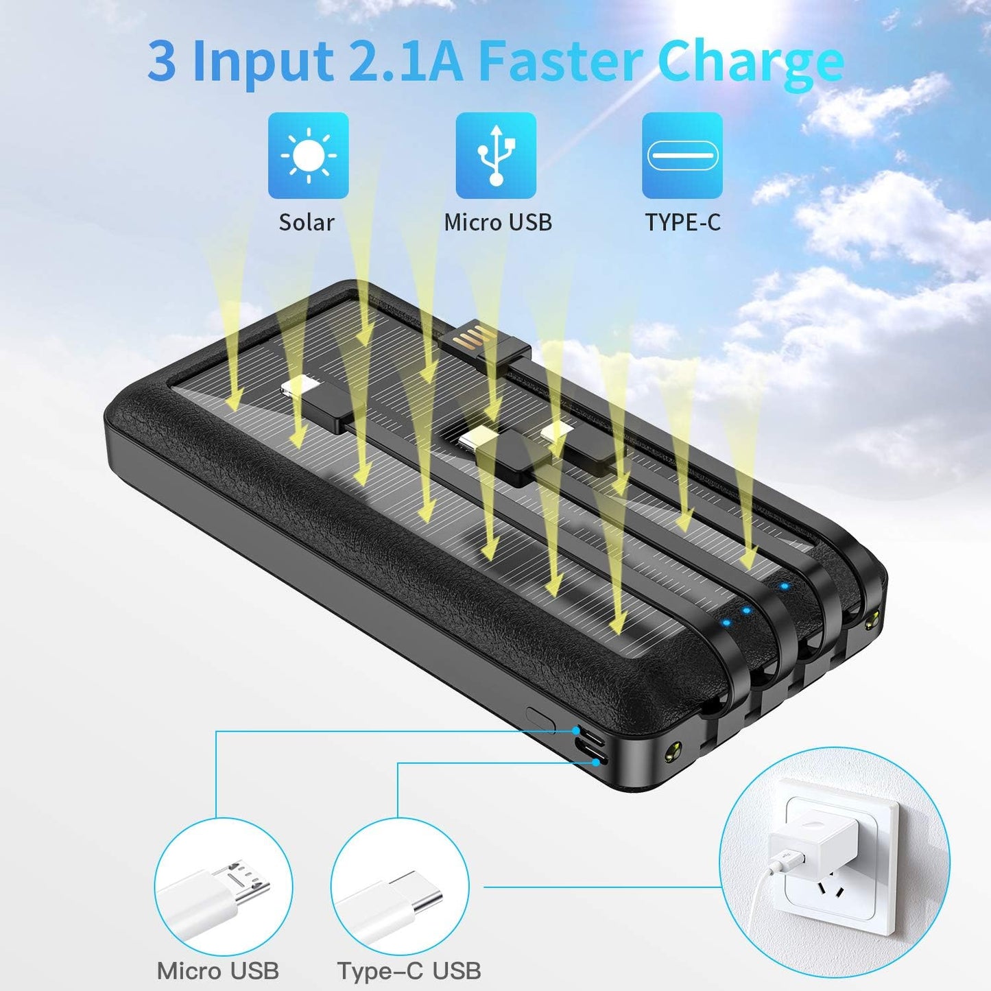 🔋Batería Portátil Solar de 10,000mAh ☀️